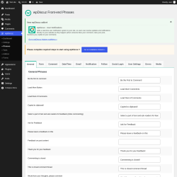 Page screenshot: wpDiscuz &rarr; &raquo; Phrases