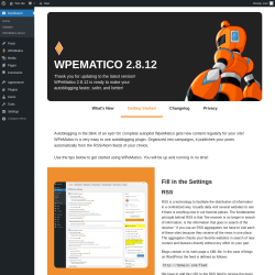Page screenshot: Dashboard → WPeMatico About → 
				Getting Started			