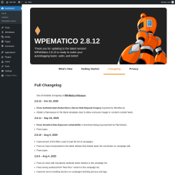 Page screenshot: Dashboard → WPeMatico About → 
				Changelog			