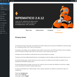 Page screenshot: Dashboard → WPeMatico About → 
				Privacy			