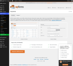 Page screenshot: WPForms &rarr; Payments&nbsp;NEW! &rarr; 
					Coupons				