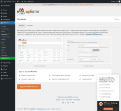 Page screenshot: WPForms → Payments NEW! → 
					Coupons				