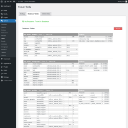 Page screenshot: wpForo  → Tools → Database Tables