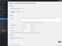 Page screenshot: Settings &rarr; Consent Privacy Policy Acceptance
