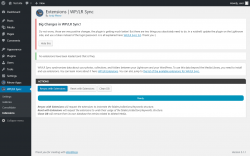 Page screenshot:  WP/LR Sync &rarr; Extensions