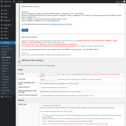 Page screenshot: WPPizza Manage Order Settings ‹ Test site — WordPress