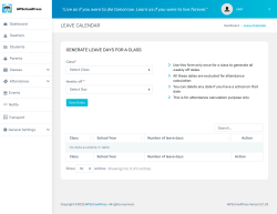 Page screenshot: WPSchoolPress &rarr; &nbsp; Leave Calendar