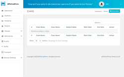 Page screenshot: WPSchoolPress &rarr; &nbsp; Exams