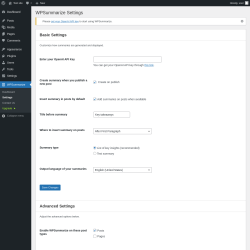 Page screenshot: WPSummarize → Settings