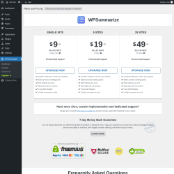 Page screenshot: WPSummarize → Upgrade  ➤