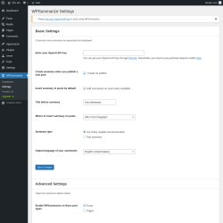 Page screenshot: WPSummarize → Settings