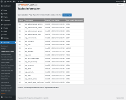 Page screenshot: WP Tools → Check mySQL Tables