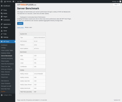 Page screenshot: WP Tools → Server Benchmark