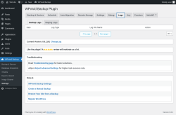 Page screenshot: WPvivid Backup → Settings → Logs