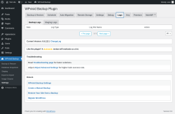 Page screenshot: WPvivid Backup &rarr; Settings &rarr; Logs