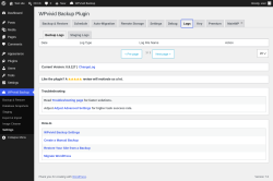 Page screenshot: WPvivid Backup &rarr; Settings &rarr; Logs