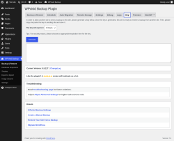 Page screenshot: WPvivid Backup &rarr; Key