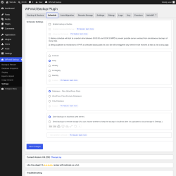 Page screenshot: WPvivid Backup &rarr; Settings &rarr; Schedule