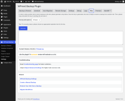 Page screenshot: WPvivid Backup &rarr; Settings &rarr; Key