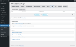 Page screenshot: WPvivid Backup &rarr; Settings &rarr; Logs