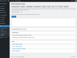 Page screenshot: WPvivid Backup &rarr; Settings &rarr; Key