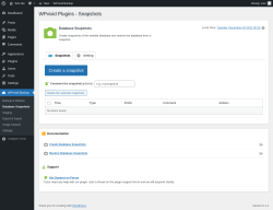 Page screenshot: WPvivid Backup &rarr; Database Snapshots