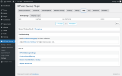 Page screenshot: WPvivid Backup &rarr; Settings &rarr; Logs