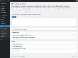 Page screenshot: WPvivid Backup &rarr; Settings &rarr; Key