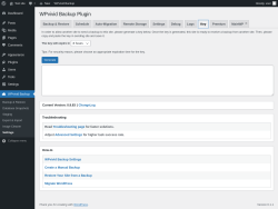 Page screenshot: WPvivid Backup &rarr; Settings &rarr; Key