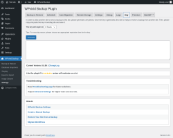 Page screenshot: WPvivid Backup &rarr; Settings &rarr; Key