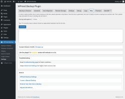 Page screenshot: WPvivid Backup &rarr; Settings &rarr; Key