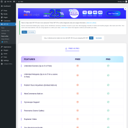 Page screenshot: WP VR → Free vs Pro