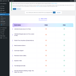 Page screenshot: WP VR → Free vs Pro