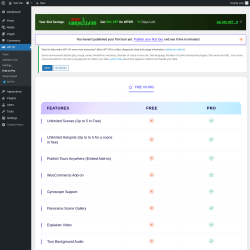 Page screenshot: WP VR &rarr; Free vs Pro