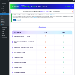 Page screenshot: WP VR &rarr; Free vs Pro