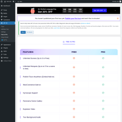Page screenshot: WP VR &rarr; Free vs Pro