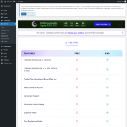 Page screenshot: WP VR &rarr; Free vs Pro