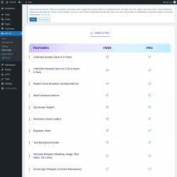Page screenshot: WP VR &rarr; Free vs Pro
