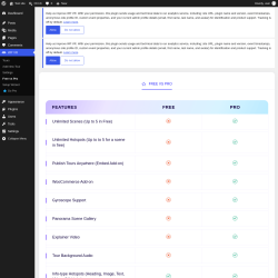 Page screenshot: WP VR &rarr; Free vs Pro