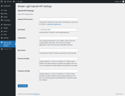 Page screenshot: Wraiter Light OpenAI API Settings.