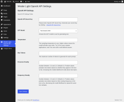 Page screenshot: Wraiter Light OpenAI API Settings.