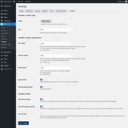 Page screenshot: WS Form → Settings → Variables