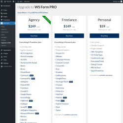 Page screenshot: WS Form &rarr; Upgrade to PRO