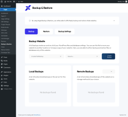 Page screenshot: Xagio → Backup & Restore
