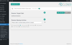 Page screenshot: Site Backup → Restore Site