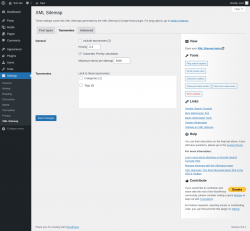 Page screenshot: Settings &rarr; XML Sitemap &rarr; Taxonomies