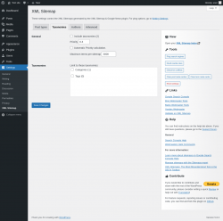 Page screenshot: Settings &rarr; XML Sitemap &rarr; Taxonomies