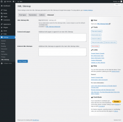 Page screenshot: Settings &rarr; XML Sitemap &rarr; Advanced
