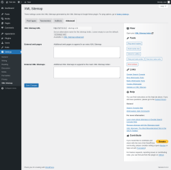 Page screenshot: Settings &rarr; XML Sitemap &rarr; Advanced