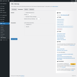 Page screenshot: Settings &rarr; XML Sitemap &rarr; Taxonomies